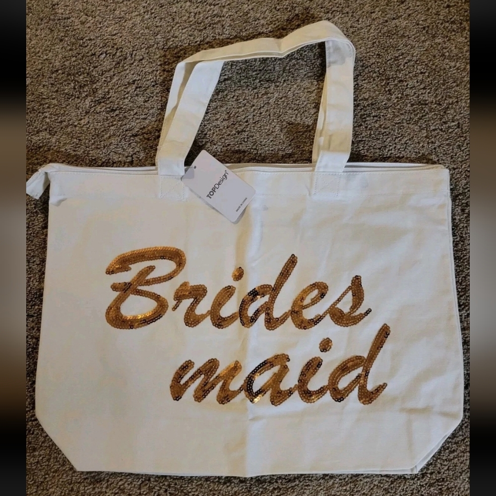 Lot Of 5 TopDesign Wedding Cotton Canvas Tote W Interior Pocket New In Package